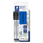 STAEDTLER LUMOCOLOR WHITEBOARD COMPACT BULLET POINT MARKER PLUS ERASER BLACK PACK 2