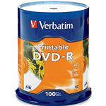 VERBATIM DVDR 47GB 16X PRINTABLE SPINDLE WHITE PACK 100