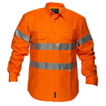 PRIME MOVER MA191 HIVIS COTTON DRILL SHIRT LONG SLEEVE WITH TAPE FULL ORANGE EXTRA LARGE