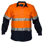 PRIME MOVER MA801 COTTON DRILL SHIRT LONG SLEEVE LIGHTWEIGHT WITH TAPE 2TONE ORANGE NAVY SMALL