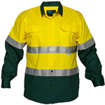 PRIME MOVER MA801 COTTON DRILL SHIRT LONG SLEEVE LIGHTWEIGHT WITH TAPE 2TONE YELLOW GREEN 5XL