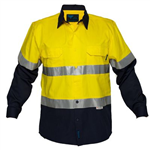 PRIME MOVER MA801 COTTON DRILL SHIRT LONG SLEEVE LIGHTWEIGHT WITH TAPE 2TONE YELLOW NAVY MEDIUM