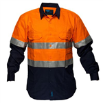 PRIME MOVER MA101 COTTON DRILL SHIRT 2TONE LONG SLEEVE REFLECTIVE TAPE ORANGE NAVY EXTRA LARGE