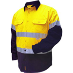 PRIME MOVER MA101 COTTON DRILL SHIRT 2TONE LONG SLEEVE REFLECTIVE TAPE YELLOW NAVY LARGE