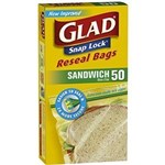 GLAD SNAP LOCK SANDWICH BAGS RESEALABLE PACK 50